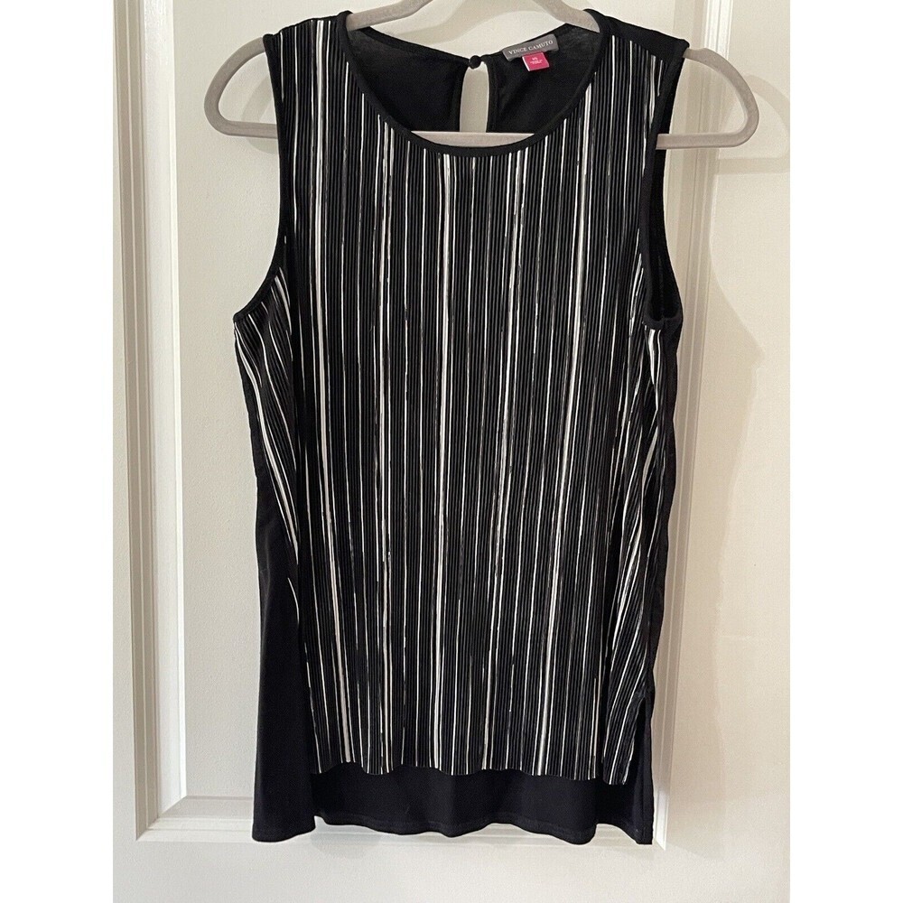 VINCE CAMUTO Women’s Size XS Black White Print Sleeveless Top Career Shell